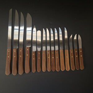 National Silver Co. Set of 15 Stainless Steel Knives w/ Exotic Hardwood Handles